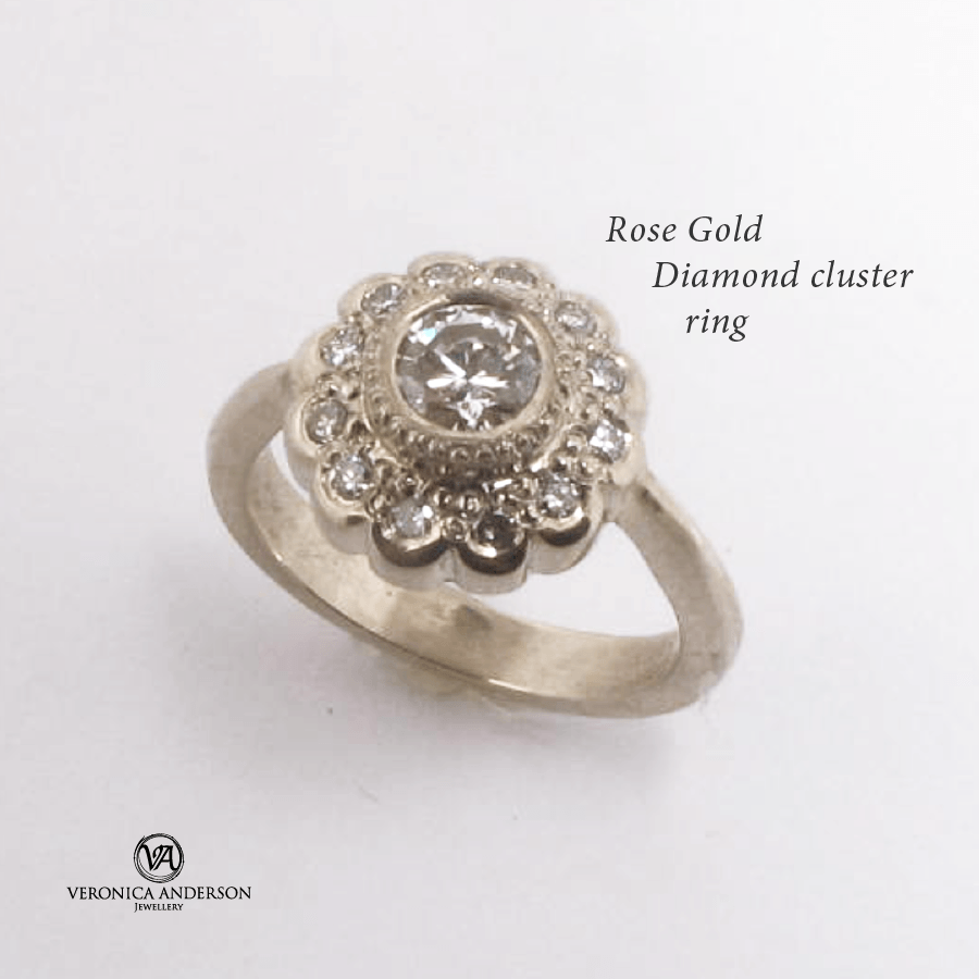 Rose gold diamond cluster engagement ring