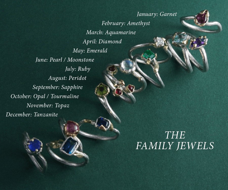 The family jewels, a collection of birthstone stacking rings