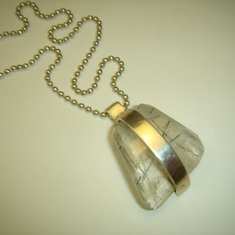 A Handmade Sterling Silver and Tourmalated Quartz PENDANT on Sterling Silver Ball Chain and Clasp.