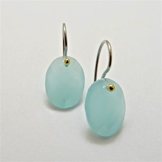 A Pair of Handmade Sterling Silver and 18ct Yellow Gold EARRINGS with Aqua-coloured Chalcedony.