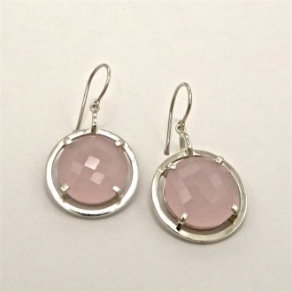 A Pair of Handmae Sterling Silver DROP EARRINGS with Pink Chalcedony