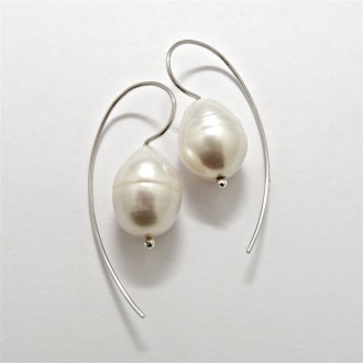 A Pair of Handmade Sterling Silver LOOP EARRINGS with Freshwater Pearls.