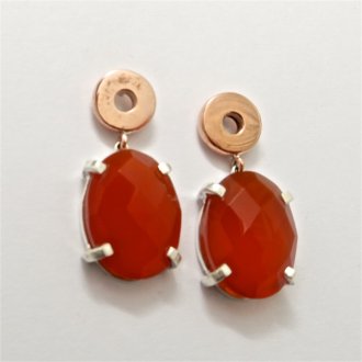 A Pair of Handmade Sterling Silver and Copper DROP EARRINGS with Carnelian.