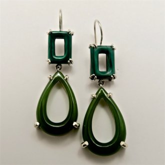 Handmade Sterling Silver DROP EARRINGS with Malachite and Transvaal Jade