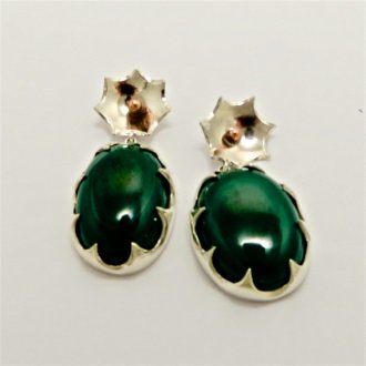 Handmade Sterling Silver and Copper DROP EARRINGS with Malachite