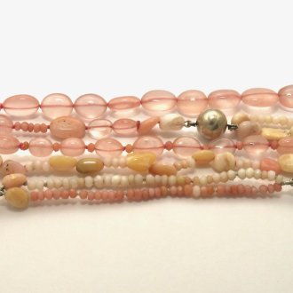  NECKLACE of Rose Quartz, Pink Coral and Andes Opal with Handmade Sterling Silver Elements and Clasp