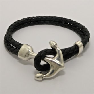 Handmade Sterling Silver and Leather ANCHOR BRACELET