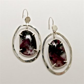 Pair of Handmade Sterling Silver DROP EARRINGS with Ruby Zoisite Talpes