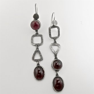 Pair of Handmade Oxidised Sterling Silver DROP EARRINGS with Garnets