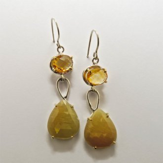 Handmade Sterling Silver Yellow Sapphire and Citrine DROP EARRINGS