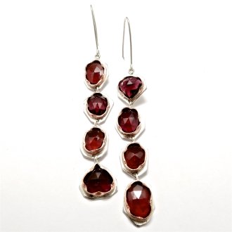A Pair of Handmade Sterling Silver and Copper DROP EARRINGS with Garnets.