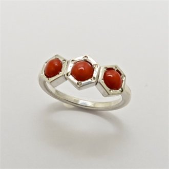 A Handmade Sterling Silver and Synthetic Coral RING.