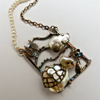 A Handmade Sterling Silver and Freshwater Pearl 'The Hare and The Turtle PENDANT on Silver Chain and Freshwater Pearls.