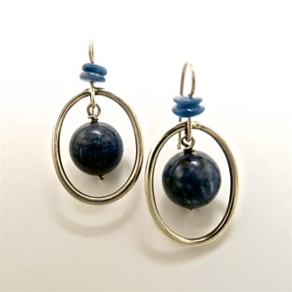 A Pair of Handmade DROP EARRINGS with Kyanite and Blue Opal.