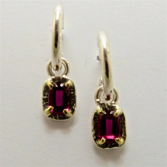 A Pair of Handmade Sterling Silver and 18ct Yellow Gold 'Pretty Woman' EARRINGS with Buff-Top Garnet. Gold mass .2 gms.