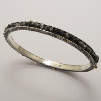 A Handmade Sterling Silver and 18ct Yellow Gold BANGLE set with Rough-cut Diamonds.