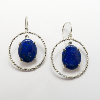 A Pair of Handmade Sterling Silver DROP EARRINGS with Lapis Lazuli.