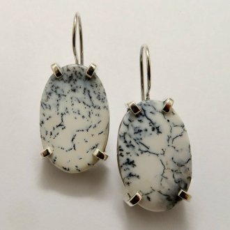 A Pair of Handmade Sterling Silver and Dendritic Agate EARRINGS.