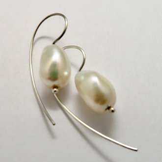 A Pair of Handmade Sterling Silver and Freshwater Pearl LOOP EARRINGS.