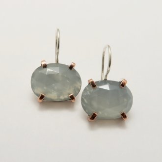 A Pair of Handmade Sterling Silver, Copper and Moonstone EARRINGS.