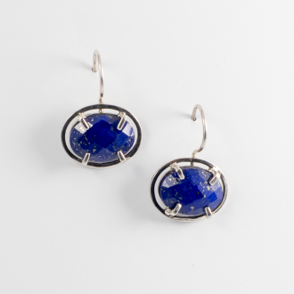 A pair of Handmade Sterling Silver and Lapis Lazuli EARRINGS.
