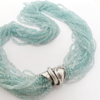 A Handmade Sterling Silver 'Teaspoon' CLASP on Facetted Aquamarine NECKLACE