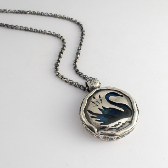A Handmade Sterling Silver and Labradorite "UGLY DUCKLING/SWAN" PENDANT on Sterling Silver Chain.
