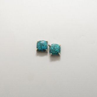 A Pair of Handmade Sterling Silver and Tibetan Turquoise STUD EARRINGS.