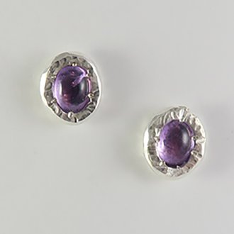 AA Pair of Handmade Sterling Silver STUD EARRINGS set with Cabochon Amethyst.