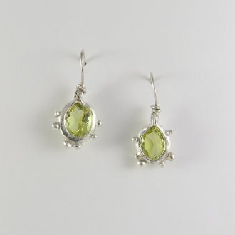 A Pair of Handmade Sterling Silver DROP EARRINGS set with Facetted Lemon Quartz.