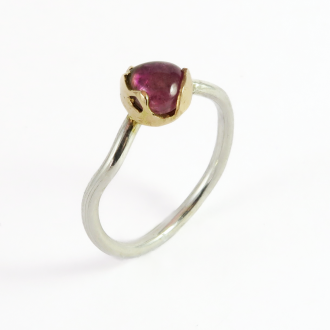 A Handmade Sterling Silver and 18ct Rose GoldPink Tourmaline RING. Gold Mass 0.32 gms. Birthstone for October.