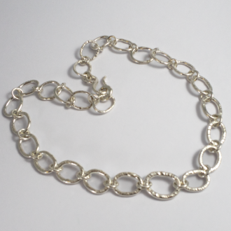 A Handmade Sterling Silver Fancy Textured Oval-link CHAIN.  49.8 gms.