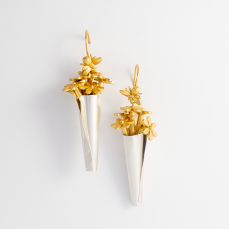 A Pair of Handmade Sterling Silver and Gilt Nano Ceramic DAISY BOUQUET EARRINGS