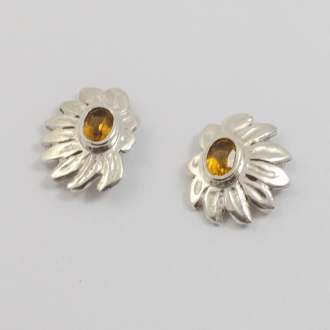 A Pair of Handmade Sterling Silver and Citrine DAISY STUD EARRINGS.