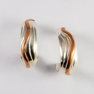 A Pair of Handmade Sterling Silver and Copper HOOP EARRINGS.