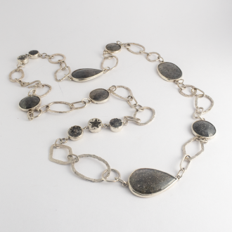 A Handmade Sterling Silver "SUTHERLAND" NECKLACE with Black Drusy and Rutile.