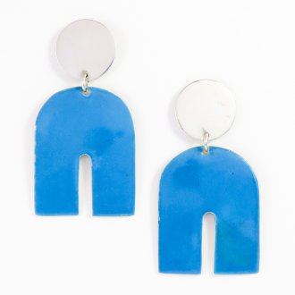 A Pair of Handmade Sterling Silver and Blue Enamel EARRINGS.