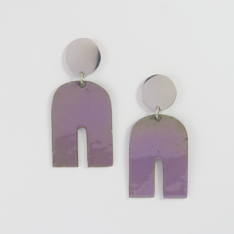 A Pair of Handmade Sterling Silver and Lilac Enamel EARRINGS.