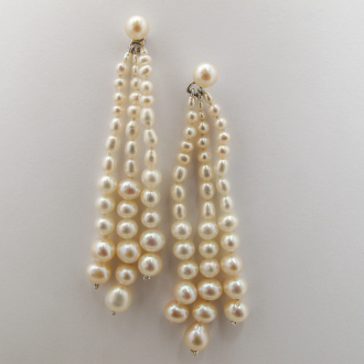 A Pair of Sterling Silver and Freshwater Pearl DROP EARRINGS.