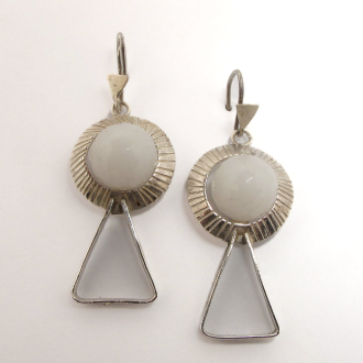 A pair of Handmade Sterling Silver and White Agate DROP EARRINGS.