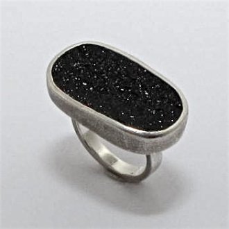 A Handmade Sterling Silver and Black Drusy RING.