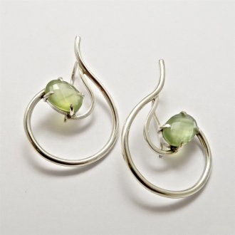 A Pair of Handmade Sterling Silver and Prehnite EARRINGS.