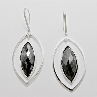 A Pair of Handmade Sterling Silver DROP EARRINGS with Marquise-cut Carborundum.