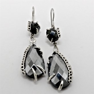 A Pair of Handmade Sterling Silver "Ukhozi" DROP EARRINGS with Hematite and Carborundum.