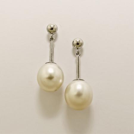 Handmade Platinum DROP EARRINGS with South Sea Pearls