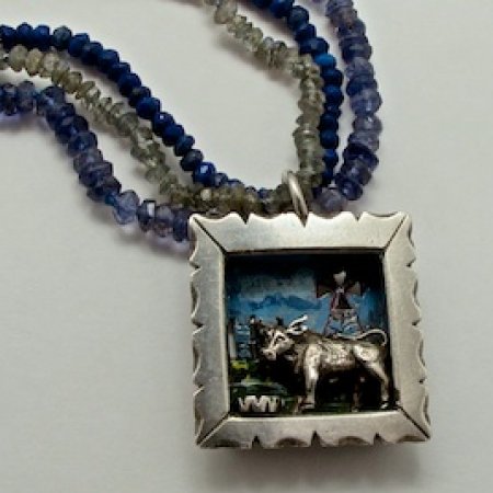 Handmade Sterling Silver 'Nguni' PENDANT on Lapis Lazuli, Iolite and Labradorite Beads.