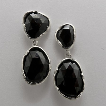 A Pair of Handmade Sterling Silver and Black Spinel DROP EARRINGS.