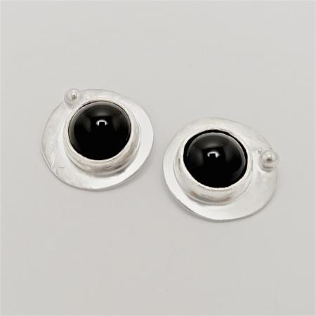 A Pair of Handmade Sterling Silver STUD EARRINGS with Black Onyx.