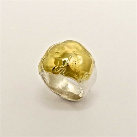 A Handmade Fine Silver and 18ct Yellow Gold RING.