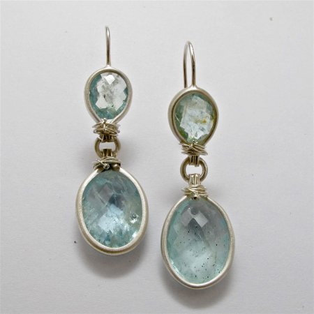 A Pair of Handmade Sterling Silver DROP EARRING with Aquamarine.